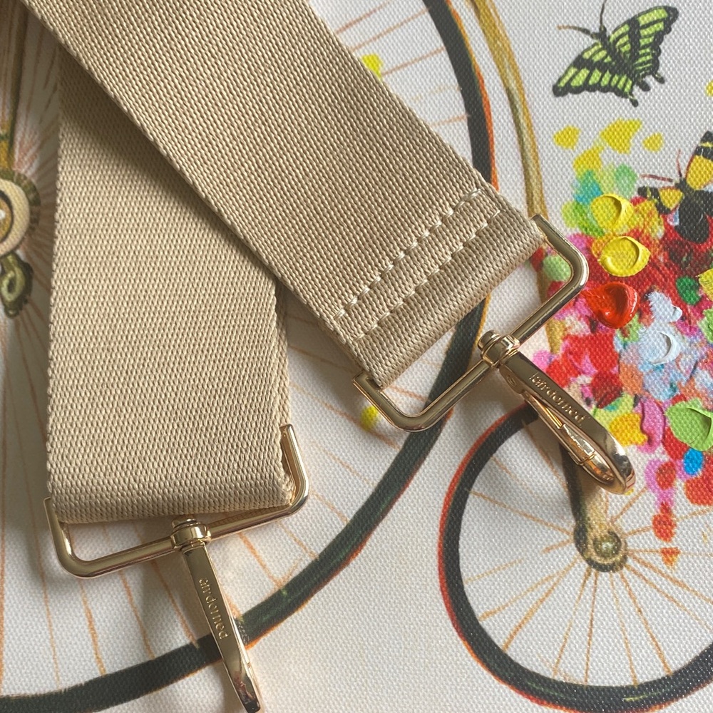 Beige Canvas Bag Strap with Gold-Tone Hardware